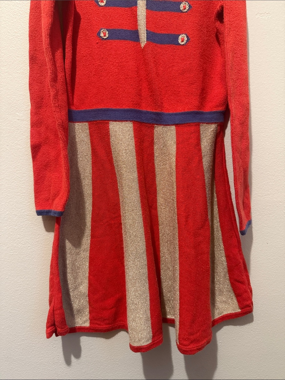 Mini Boden 7 - 8 Years Nutcracker Soldier Red Gold Striped Knit Dress Christmas - Picture 3 of 11